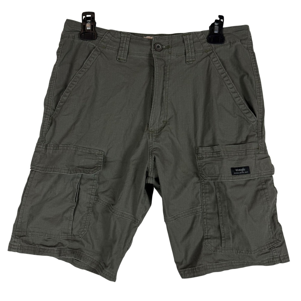 Wrangler Cargo Shorts Mens 30 Green‎ Relaxed Fit Stretch 10 Inseam Casual